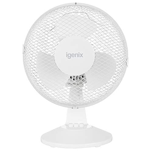 Image of Igenix 9" Portable Desk Fan, 2 Speed Settings, Quiet Oscillating Airflow, 30W Power, Mesh Safety Grill, Ideal for Home, Office or Bedside, DF9010, White