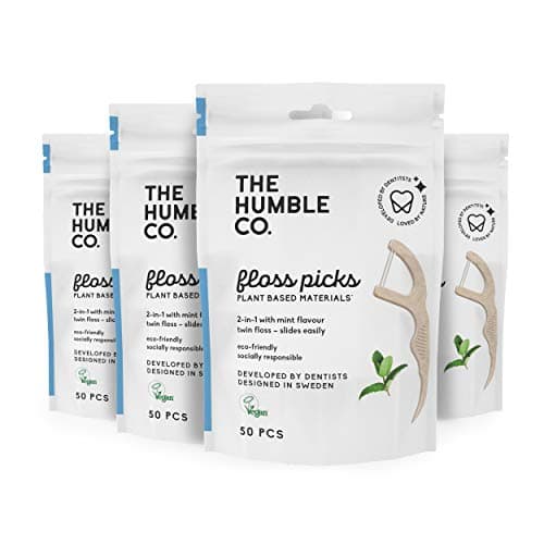 Image of The Humble Co. Plant Based Floss Picks | Fresh Mint | Eco-Friendly, Vegan for Your Everyday Oral Care - Dentist Approved - Removes Plaque and Gives a Fresh Feel (4 x 50p)