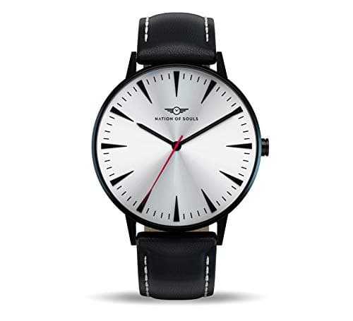 Image of Nation of Souls Argo Collection Black and White Unisex 42mm Stainless Steel Case Wrist Watch with 20mm Leather Strap British Designed Watches