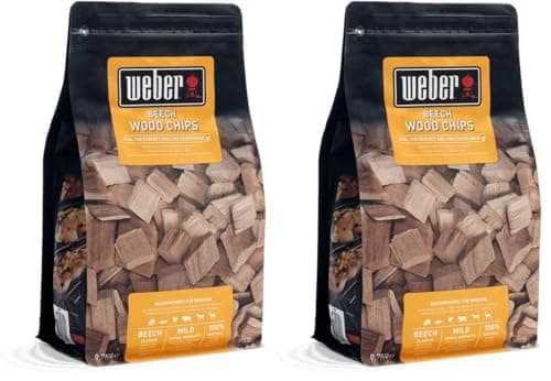Image of Weber Beechwood Smoking Chips (700g Pack) - subtle, sweet aroma, ideal for cheese, vegetables, fish, poultry & pork, EU product, sustainably sourced, FSC certified wood (17622) (Pack of 2)