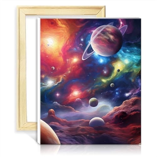 Image of TANGFEIY Paint Kits Canvas Colourful Universe DIY Home Decor Painting with 3 Brushes & Acrylic Paints Kits on Canvas for Wall Art Decor DIY Frame(40x50cm)