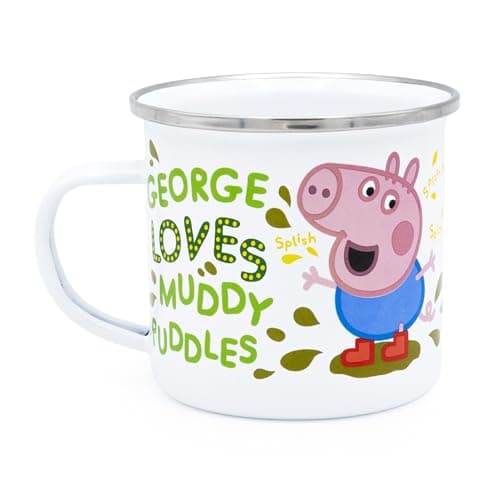 Image of Robert Frederick Peppa Pig Enamel Mug - George Loves Muddy Puddles Design, White