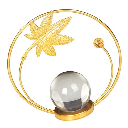 Image of European Style Metal Art Craft Sculpture Decor for Wine Cabinet Porch Home Office Iron Crystal Ball Decorative Ornament (Maple Leaf)