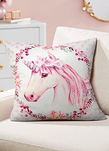 Image of Velosso Pack of 2 Super Soft Unicorn Micromink Velvet Touch Filled Cushions Decorative Scatter Pillow Cushions 43x43cms (Pink Unicorn)