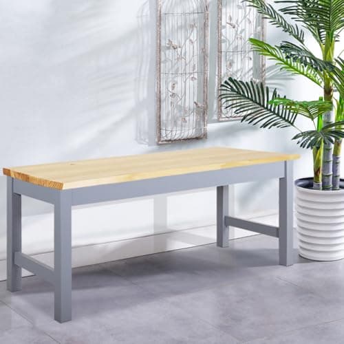 Image of BTGGG Wooden Dining Bench Indoor Kitchen Corner Bench Seat 2 People Dining Table Benches for Bedroom Living Room Entryway Hallway, Grey