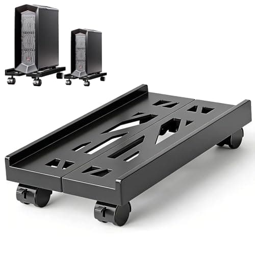 Image of Hmseng Adjustable Pc Stand for Floor,Computer Tower Stand with 4 Rolling Caster Wheels, Mobile CPU Stand for Floor Carpet Gaming PC Case-Black