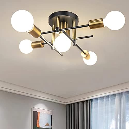 Image of Hudi Fyier Modern Chandelier - 5 Light Industrial Vintage Style Ceiling Light for Bedroom, Kitchen, Dining Room, Loft, Office
