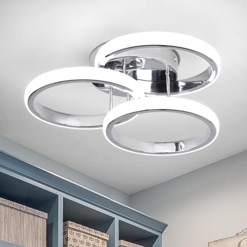Image of EIDISUNY LED Ceiling Light Modern 36W 3 Circle Silver LED Ceiling Lights Fixture for Hallway Office Bedroom Kitchen Dining Room Living Room Lamp - Silver, Cool White Light 6000K