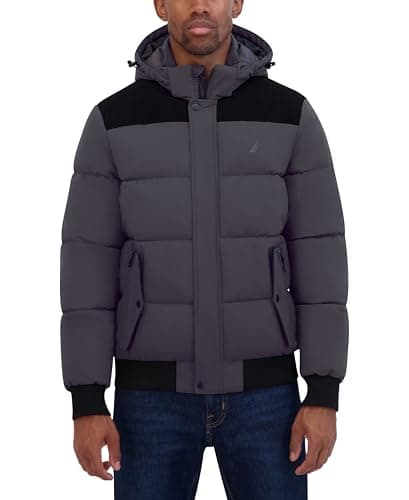 Image of Nautica Men's Lightweight Mix Media Bomber Jacket – Mechanical Stretch Water-Resistant Coat, Metal Grey, XXL