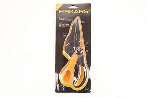Image of Fiskars Cuts + More Multi-tool Scissors, Includes Protective Case With Scissor Sharpener, Length: 23 cm, Titanium Coating, Stainless Steel Blade/Plastic Handles, Black/Orange, 1000809