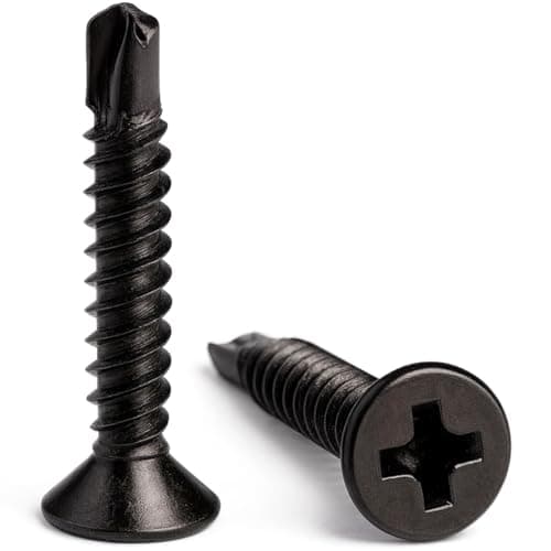 Image of 4.8mm x 32mm Black Self Drilling Countersunk Screws Flat Head Carbon Steel Self Tapping Screws for Metal Sheets Roofing Windows (Pack of 50) X07BC