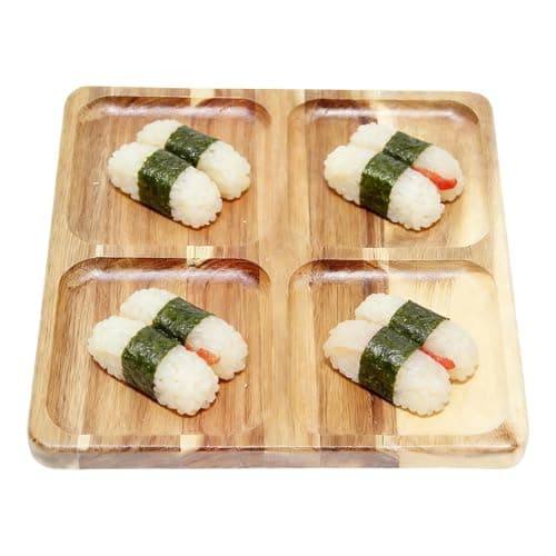Image of Divided Serving Tray – Wooden Square Food Dish, Sectioned Vintage Appetizer Platter with Compartments | Snack Serving Tray for Sushi, Veggie, Fruit, Dessert, Cake, Home, Restaurant, Wedding, Holiday