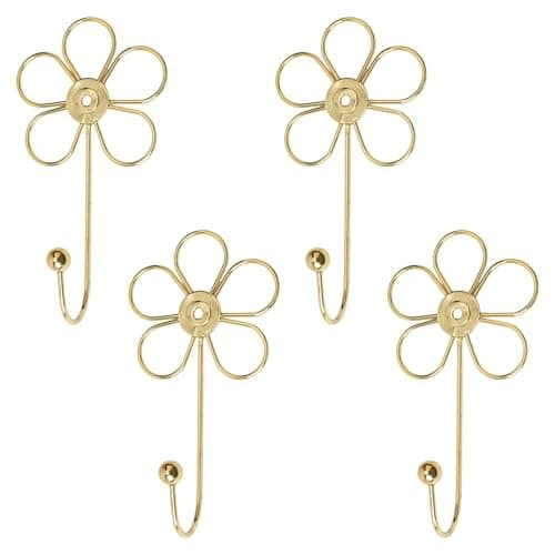 Image of MOROBOR Flower Decorative Wall Hooks, 4 pcs Golden Flower-Shaped Single Hook Creative Wall Mounted Holder for Hanging Scarves Towels Keys Bags Hats