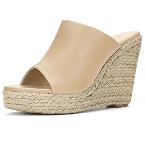 Image of Allegra K Women's Espadrille Wedge Platform Mules Beige 5.5 UK/Label Size 7.5 US