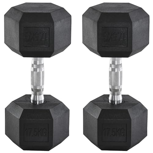 Image of HOMCOM 2 x 17.5KG Rubber Hex Dumbbell Portable Hand Weights Dumbbell Home Gym Workout Fitness Hand Dumbbell