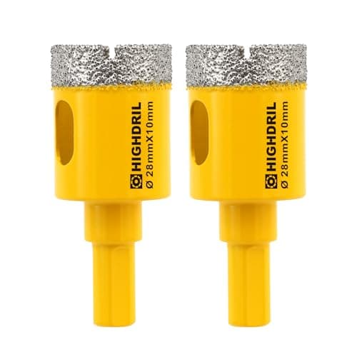 Image of HIGHDRIL 2Pcs Diamond Core Drill Bit,Diameter 28mm Vacuum Brazed Hole Saw for Concrete Granite Marble Glass Porcelain Tile Masonry Brick,Triangle shanks