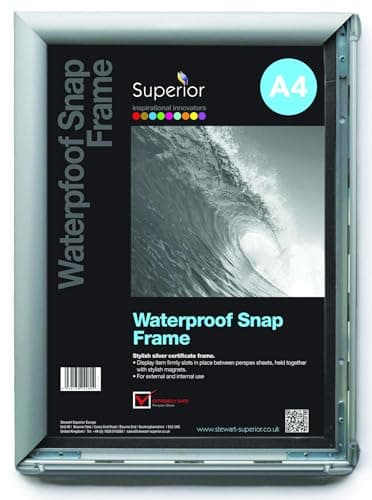 Image of SECO A4 Waterproof Aluminium Snap Frame 25mm | Silver | Outdoor Poster, Picture & Sign Display | Wall Mounted | Front Loading