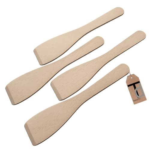 Image of Tradeco Direct Set of 4 Beechwood Wooden Flat Spatulas, 12 Inch (300mm), Hand Finished, Ideal for Cooking, Baking, Decorating, Engraving. Made in The EU