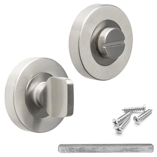 Image of Decoranddecor Round Turn and Release Set for Bathroom Lock 54mm - Toilet Door Thumb Twist (Brushed Chrome)