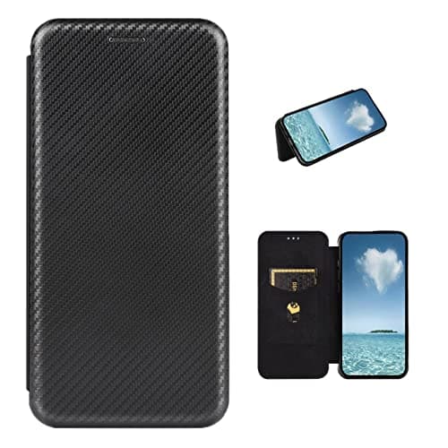 Image of COQUE Fairphone 5 Case, Leather Flip Wallet Case with Card Slot, Carbon Fiber Leather TPU Case for Fairphone 5-Black