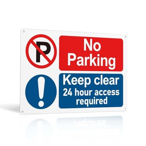 Image of Printara No Parking Sign Outdoor, 30x20cm Keep Clear No Parking 24 Hour Access Required Sign, Self-Adhesive & Pre-drilled Holes, Waterproof UV Resistant PVC Signs for Driveway & Private Property