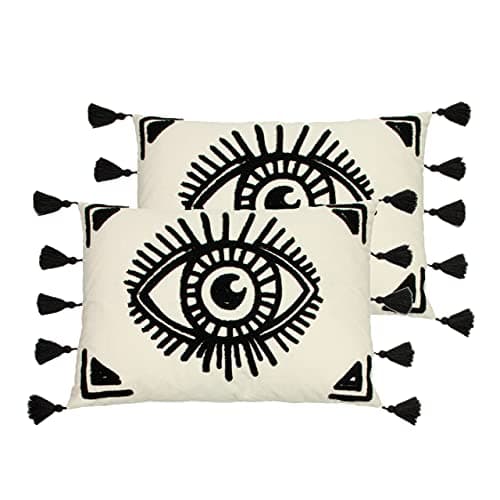 Image of furn. Ashram Eye Feather Filled Cushions (Twin Pack), Polyester, Monochrome