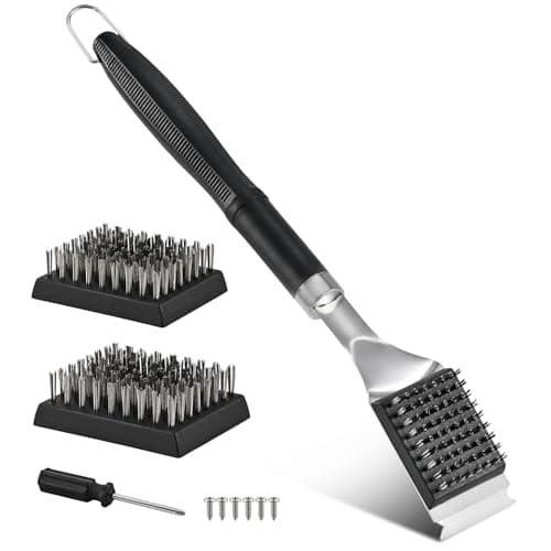 Image of BBQ Grill Cleaning Brush&Scraper – Barbecue Wire Brush for Grill– 17'' Stainless Grill Grate Cleaner 2 Replaceable Stainless Steel Bristles Head - Safe Grill Accessories&Tools for Charcoal/Electrical/