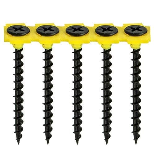 Image of Black Bugle Head Drywall COARSE Thread Screws - Collated 1000 Packs - Drylining Wood Framework Studding (3.5 x 25mm)