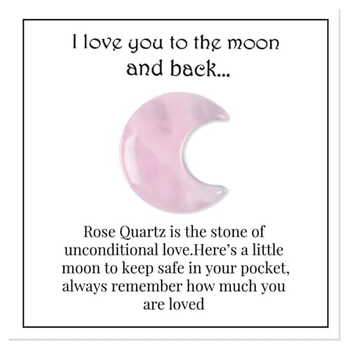 Image of Rose Quartz Crystal Gift, Moon Shape Love You to the Moon and Back, Healing Gifts for Women with Keepsake Card, 3cm Pink Crystal Heartfelt Keepsake, Sentimental Gifts for Sister, Daughter or Mum