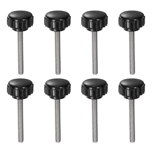 Image of sourcing map 8pcs Knurled Clamping Knobs M4 x 35mm Metric 304 Stainless Steel Male Thread Thumb Screw on Type 18mm Plastic Round Head Threaded Hand Bolt Stud Knobs Black
