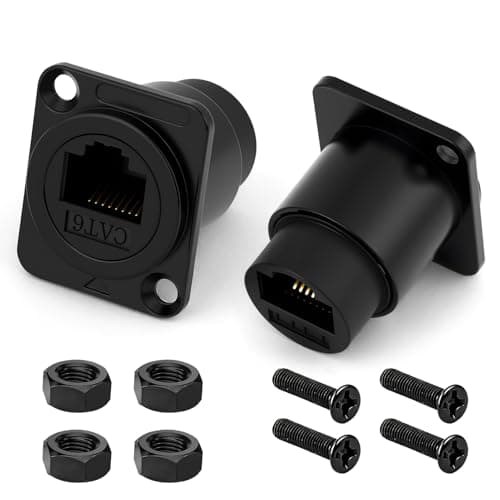 Image of OFFCUP 2 Pack D-type RJ45 CAT6 Panel Mount Socket Adapter, RJ45 Coupler Female to Female Connector, LAN Network Bulkhead Pass Through Socket