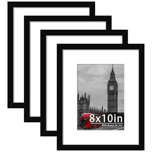 Image of Tinkeps 4 Pack 8x10 Black Picture Frame, Engineered Wood and Plexiglass, 8x10 Photo Frames with Mount for 5x7 inch Prints, Photos, and Posters, Tabletop and Wall Mountable