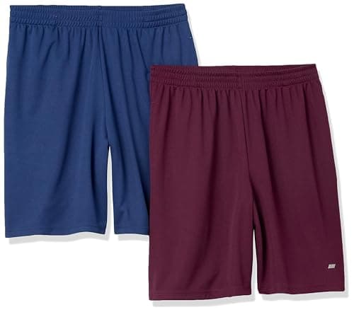Image of Amazon Essentials Men's Athletic Basketball Gym, Performance Tech Loose-Fit Training Shorts, Pack of 2, Burgundy/Navy, XXL