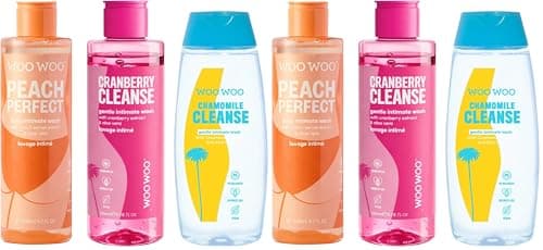Image of WooWoo Intimate Body Wash Bundle - Peach Perfect, Cranberry Cleanse & Chamomile Cleanse - pH Balanced, Vegan & Gentle Daily Body Wash with Aloe Vera - 3 x 200ml (Pack of 2)