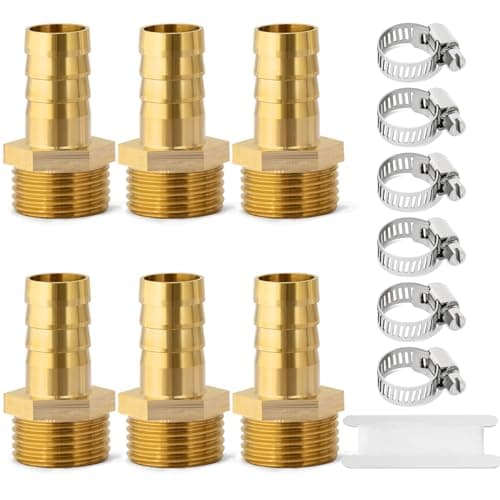 Image of Josaton 6Pcs Brass Barb Hose Connector 3/8”Male x 3/8”Barb (10mm) Hose Tail with Pipe Clamp Hose Barb Fitting for Air Water Fuel
