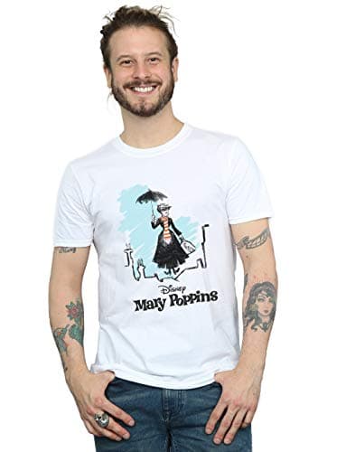 Image of Disney Men's Mary Poppins Rooftop Landing Colour T-Shirt White XXX-Large