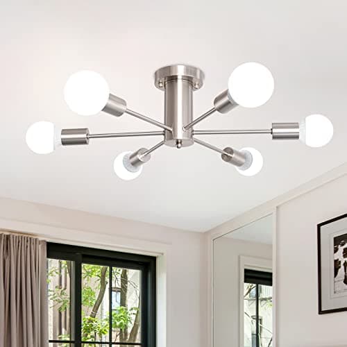 Image of MRHYSWD Sputnik Ceiling Light Nickel Modern Light Fittings Ceilings, 6 Lights Vintage Ceiling Lamp Industrial Ceiling Lights Living Room Bedroom Kitchen Hallway Bath, Without E27 Bulbs