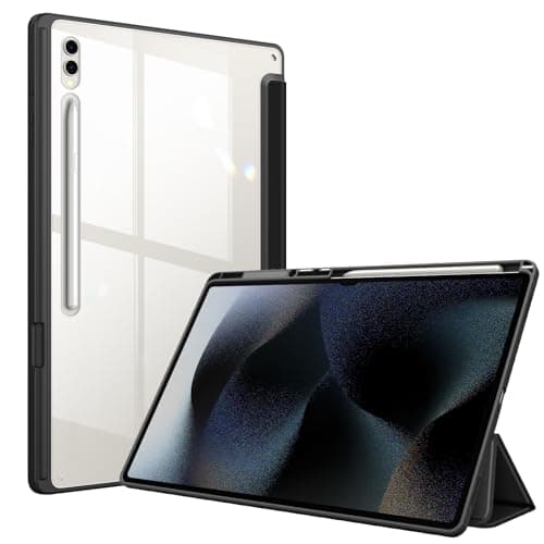 Image of FINTIE Case for Samsung Galaxy Tab S8 Ultra 14.6 inch 2022 (Model SM-X900/X906) with S Pen Holder, Multi-Angle Viewing Rugged Soft TPU Back Cover with Auto Sleep/Wake, Black