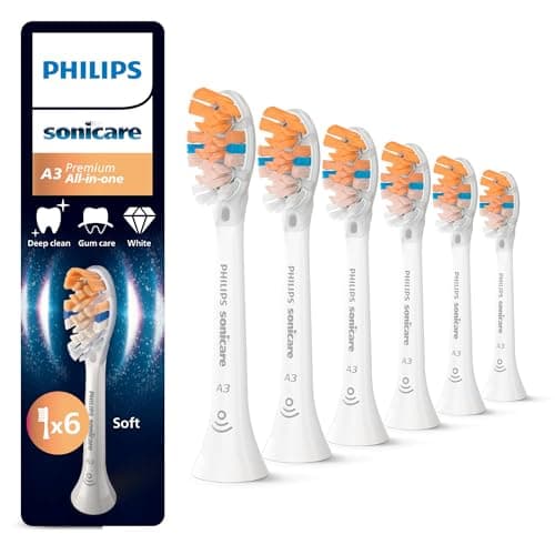 Image of Philips Sonicare A3 Premium All-in-One, Genuine Replacement Toothbrush Heads, White, 6 Pack, HX9096/87
