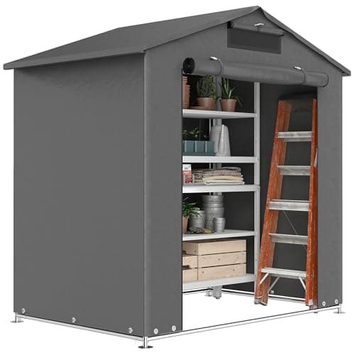 Image of Outsunny 6 x 4 ft Outdoor Garden Storage Shed, Waterproof Bike Tent with Vent and Roll-Up Zipper Door,Outdoor Portable Shed Storage Shelter for Bikes, Dark Grey