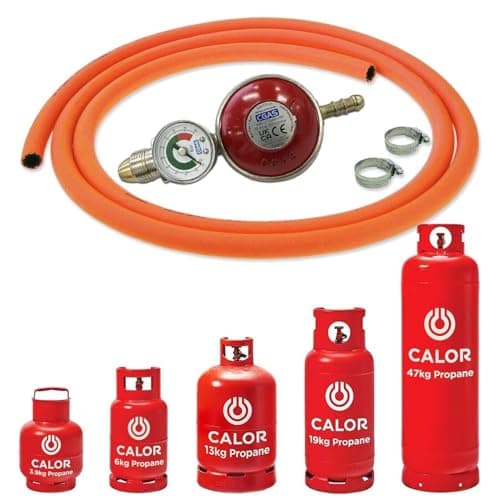 Image of Catering Parts UK Propane Gas Bottle Regulator Kit With Pressure Dial 2m Orange Hose 37mbar Screw On and Clips