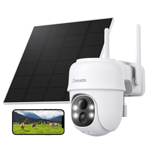 Image of Cinnado 4G LTE Cellular Solar Security Camera Outdoor Wireless, 2K No WiFi CCTV Camera House Security with SIM Card, Color Night Vision, PIR Detection and Tracking, IP65, 2-way Audio