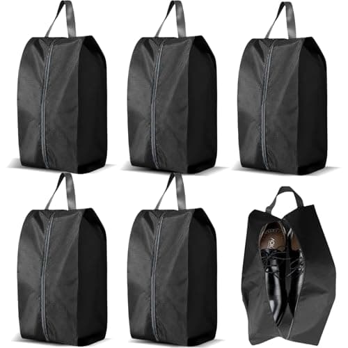 Image of 5 PCS Black Shoe Bags for Travel Waterproof Shoe Bag Football Boot Bag Portable Shoes Bag Zipper Organizer Bag Shoe Storage Pack Waterproof Dust Proof Shoe Bags for Storage (Under Size 39)