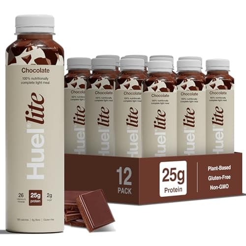 Image of Huel Lite Ready to Drink, 12 x 500ml Bottles, 25g Chocolate Flavour Protein Shake, 190 Calories Meal Replacement Shake, Low Sugar, High Fibre, Vegan Protein Drinks with 26 Vitamins & Minerals