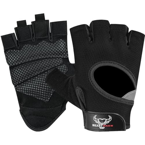 Image of BEAST RAGE Weight Lifting Gloves for men and women,Gym Gloves for Crossfit.Breathable,Non-Slip Silicon padded palm Protection workout gloves for weightlifting,Cycling,Strength training (BLACK, M)