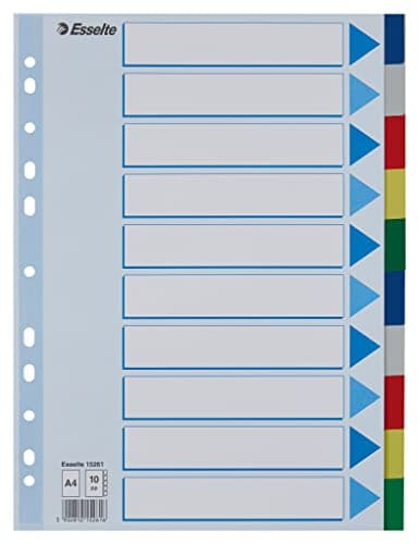 Image of Esselte A4 1-10 Index, Heavy Duty Plastic, Blue/Multicolour
