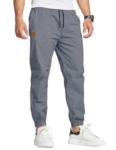 Image of JustSun Mens Casual Chinos Trousers Joggers Elasticated Waist Trousers for Men Cotton Pants Gym Sports Tracksuit Bottoms Drawstring Sweatpants with Pockets DenimBlue L