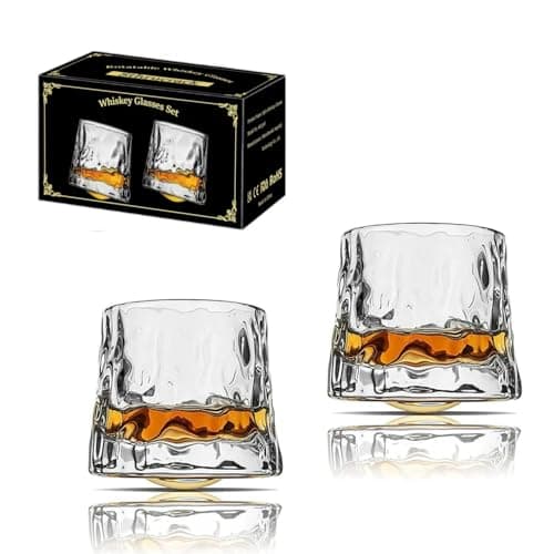 Image of Sthrucrack Whiskey Glasses Rotatable Decompression - Old Fashioned Set of 2 Bar Style Glassware for Bourbon Scotch Rum (2 Pack Hammer Texture, 180ml(6oz))