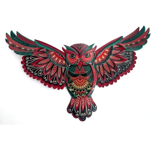 Image of Liffy Boho Metal Owl Wall Decor - Unique Outdoor Wall Art Decoration - 15" Glass Hanging Wall Owl Decor Brighten Up Patio, Porch or Door, Garden Decoration, Birthday Gift Ideas
