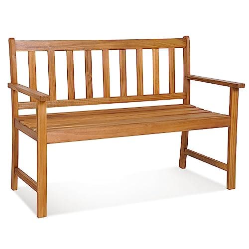 Image of COSTWAY 2-Person Garden Bench, All-Weather Acacia Wood Patio Loveseat Park Bench Chair, Outdoor Furniture Leisure Porch Seating for Balcony, Deck and Poolside, 360kg Load Capacity (122 x 56 x 86 cm)